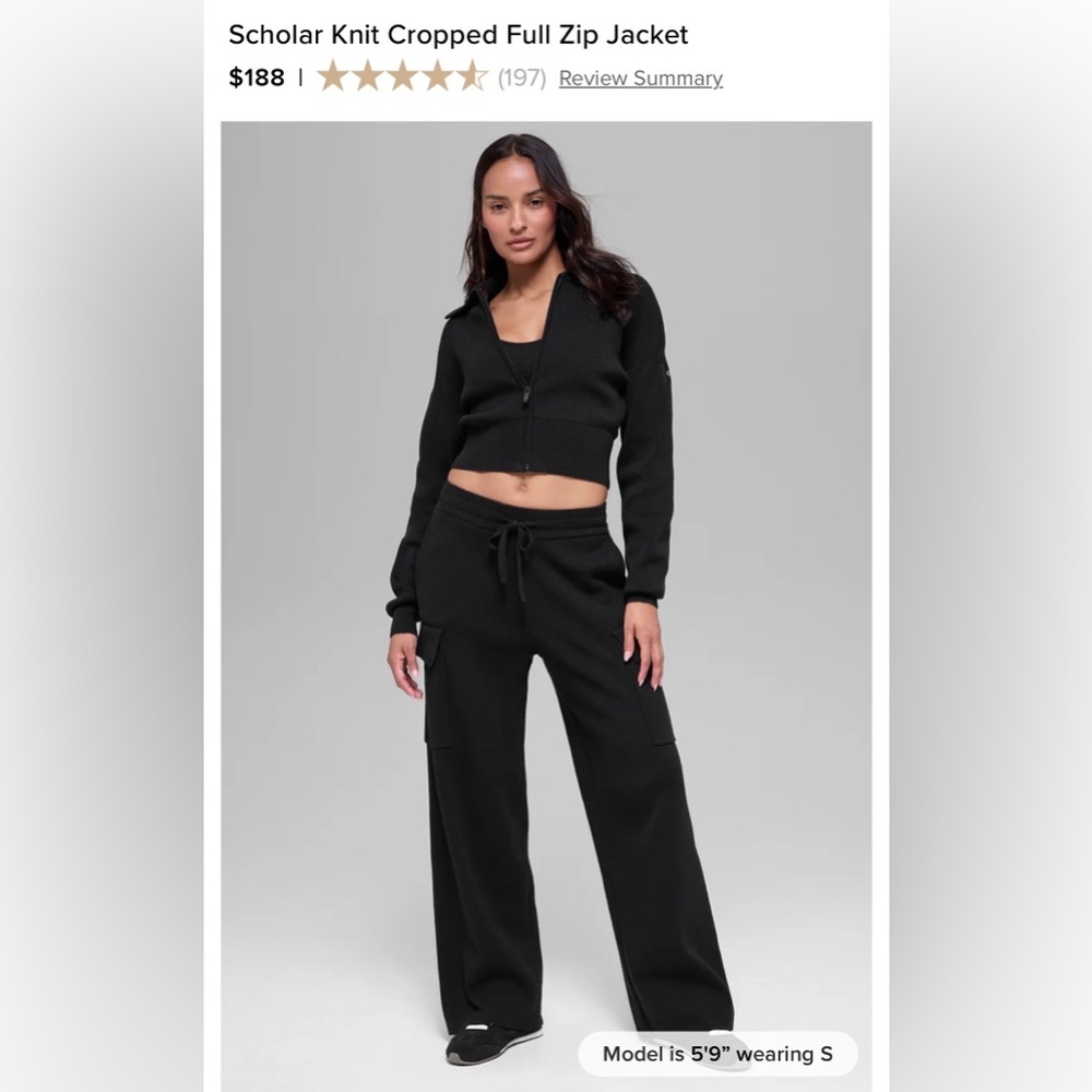 ALO Cropped Full-Zip Knit Jacket in Black - Size Medium - Picture 3 of 5